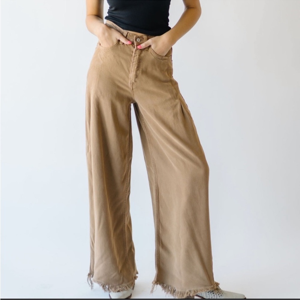 New Free People Old West Slouchy Wide-Leg Jeans Tan 31